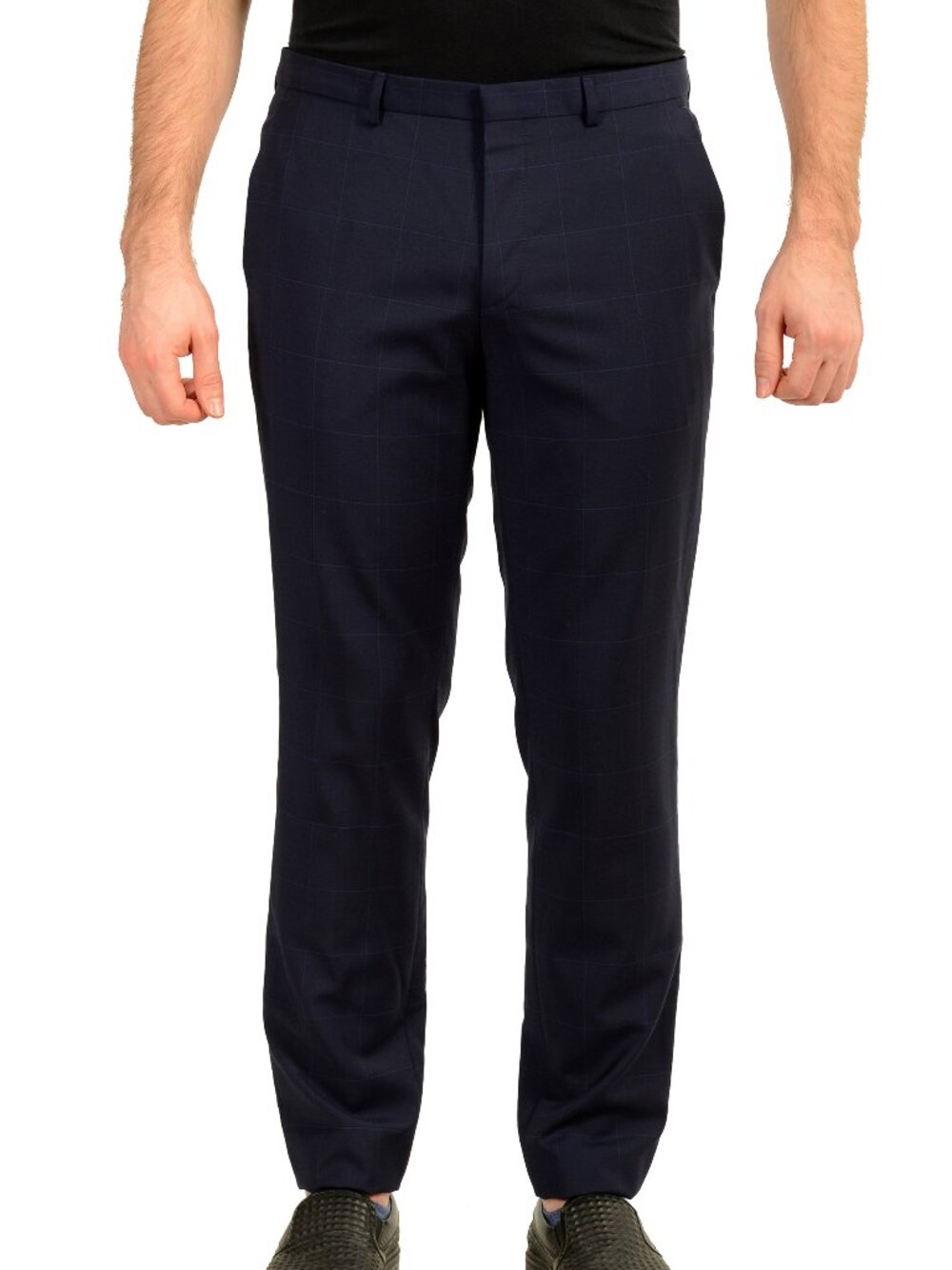 Hugo Boss Men's "Arti/Hesten202V1"100% Wool Plaid Blue Pants US 34R IT 50R